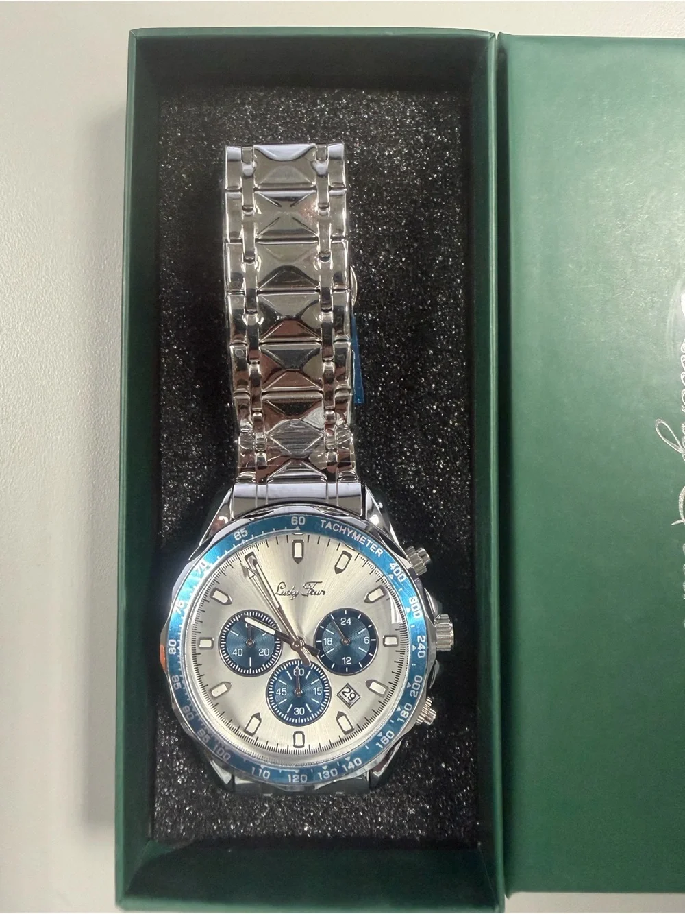 Lucky Fours Chronometer Silver Ice Chronograph Men's Watch